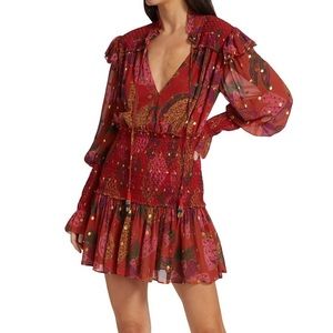 Farm Rio Banana Flowers Smocked Mini Dress size S